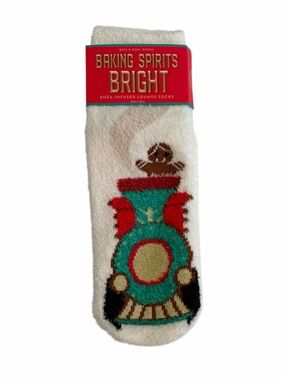 Bath & Body Works Christmas Gingerbread Man on Train Holiday Fuzzy Socks NWT